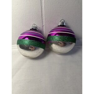 VTG Radko Shiny Brite Purple Striped Ball Glitter Ornament Set Xmas Excellent